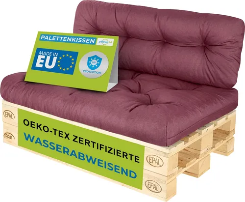 Pillows24 - Palettenkissen wasser- und UV-beständig - 2ER SET | Polster für Europaletten 120x80 - Palettenmöbel - Outdoor/Indoor, Pflaume
