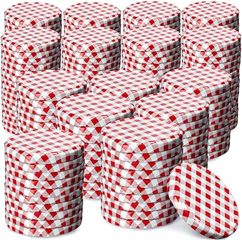 KADAX Schraubdeckel fi82 mm, Twist-Off-Deckel Set aus Metall, Ersatzdeckel für Einmachgläser, Deckel mit 6 Einrastzähnen für Sturzgläser und Einmachgläser (Rot kariert, 200 Stück)