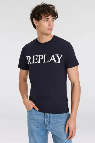 Replay T-Shirt mit Logo-Frontprint, night blue - Rundhalsshirt aus 100% Baumwolle, ideal für einen lässigen Look mit auffälligem Logo-Frontprint.