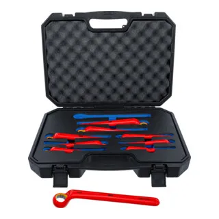 BGS VDE-Ringschlüssel-Satz 10-24 mm - 9tlg. tief gekröpft - Schraubenschlüssel für sicheres Arbeiten an spannungsführenden Teilen, VDE isoliert bis 1000 V, ideal für Elektriker zur Installation von Klemmen und Muffen.