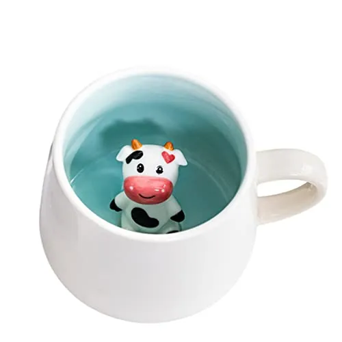 Biigming Tasse mit Kuh 3d Tier Tasse 12oz Kaffeetasse Handgemachte Figur Milch Teetasse Lustige Geschenke für frauen Freunde Kinder Mädchen Frau Geburtstagsgeschenk (Kuh)