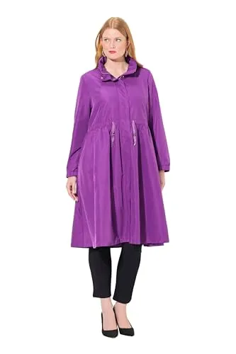 Ulla Popken Damen große Größen Übergrößen Plus Size Mantel, wasserabweisend, Kapuze, 2-Wege-Zipper Brombeere 54+ 837149825-54+