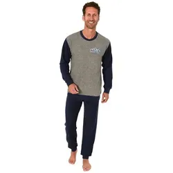 Normann Pyjama Herren Frottee Pyjama langarm Schlafanzug mit Bündchen - 291 13 573 grau 56