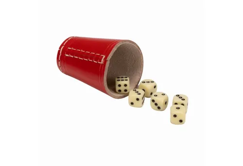 GICO Spielesammlung Würfelbecher rot (echt Leder) Standard (9 cm) mit 6 Würfeln 5903