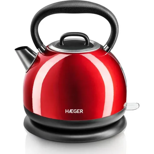 Haeger Red Cherry Wasserkocher 2200W - Wasserkocher mit 1,7L Volumen, kabellosem System und verdecktem Heizelement für schnelles Erhitzen. Ideal für die moderne Küche!