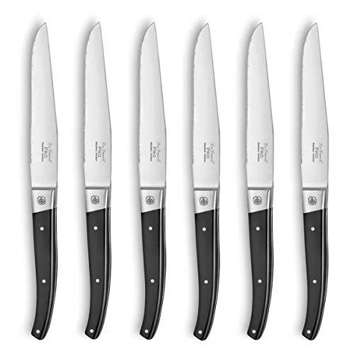 Lou Laguiole 866000MB02BR1 Pro Set mit 6 Steakmessern, Edelstahl/schwarzer Griff, 27,5 x 20 x 3 cm