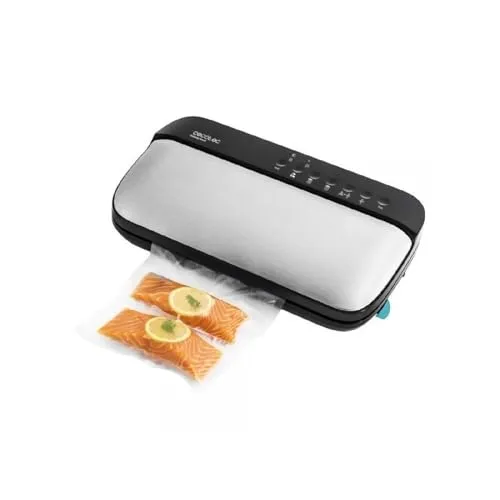 Cecotec Vakuumverpackungsmaschinen SealVac Steel - Vakuumierer mit 4 automatischen Betriebsarten, ideal für die schonende Konservierung von Lebensmitteln. Mit spezieller Marinier-Funktion für intensive Aromen und großem Zubehör für Flaschen und Dosen.