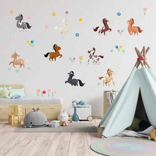 Pferd Wandtattoo Sticker Folie Aufkleber Kinder Junge Wohnzimmer DINA4 Y037-32