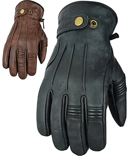 Texpeed Motorradhandschuhe Herren Leder - Biker Winter warm handschuhe - Weiches, leichtes echtes Schwarz - M