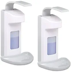 Relaxdays Desinfektionsspender 2er Set, 500 ml - Wundbehandlungsmittel mit hygienischem Pumpmechanismus für kontaktlose Entnahme, ideal für Arztpraxen, Gastro und Büros. Inklusive Tropfschale zur Sauberkeit.