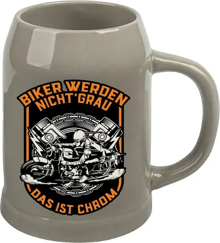 RAHMENLOS® Bierkrug für ältere Motorradfahrer: Biker werden nicht grau, Steinzeug, ca. 500 ml