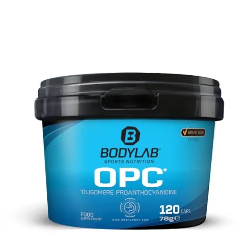 Bodylab24 OPC Traubenkern-Extrakt 120 Kapseln, mit 350mg OPC je Tagesdosierung von einer Kapsel, gewonnen aus wertvollem Traubenkern-Extrakt, in praktischer Kapselform