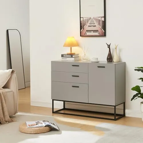 [en.casa] Sideboard Lavangen - Vielseitiger Wohnzimmerschrank mit 1 Tür und 3 Schubladen - Kommode & Buffetschrank mit höhenverstellbarer Ablage, ideal für jeden Raum. Robuste Bauweise aus Spanplatte und Metallgestell für Langlebigkeit und modernes Design.