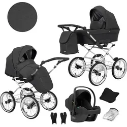 Kinderwagen ROMANTIC Sportwagen Babywagen Babyschale Komplettset Kinder Wagen Set 3 in 1 (ROM-08, Rahmenfarbe: grau) - Grau