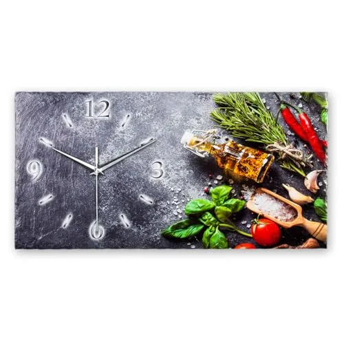 Kreative Feder Designer-Wanduhr Küchen-Kräuter aus Stein mit Zeigern aus gebürstetem Aluminium - Designeruhr aus Stein mit flüsterleisem Uhrwerk (Küchen-Kräuter, leises Quarzuhrwerk)