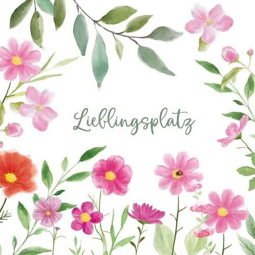 Servietten Lieblingsplatz Blumen Garten Natur Spruch pink weiß Deko 33x33cm 20