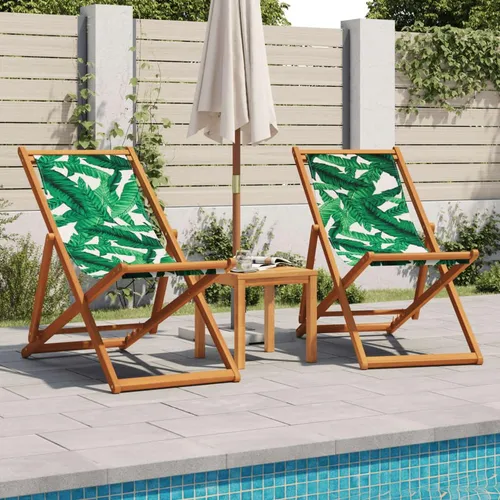 vidaXL Klappbare Strandstühle 2er Set mit Blattmuster - Gartenstühle aus robustem Eukalyptusholz, dreifach verstellbar für optimalen Komfort und klappbar für einfachen Transport. Ideal für Garten, Terrasse und Balkon.