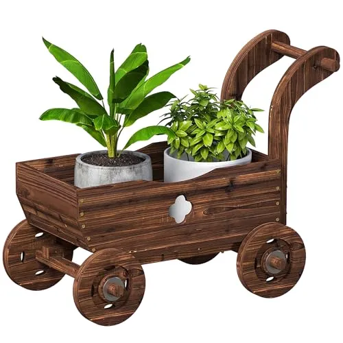 Outsunny Hochbeet Holz im Wagen-Design mit 4 Rädern