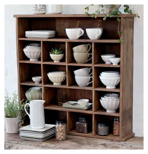 Chic Antique Wandregal im altfranzösischen Stil - Elegantes Wandregal aus Holz mit 16 Fächern, ideal für Bücher und Dekoration. Maße: H 85 cm x L 88 cm. Verleiht jedem Raum einen charmanten Akzent.