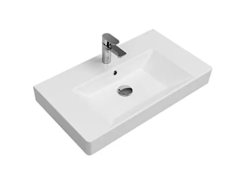 Aqua Bagno Universal Waschbecken 80 cm - Waschplätze: Modernes Keramikwaschbecken mit seitlicher Ablage für Badutensilien – ideal für stilvolle Badezimmergestaltung.