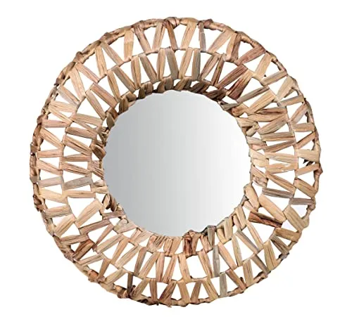 Spetebo Wandspiegel mit Rahmen aus Wasserhyazinthe - 46 cm - Dekorative Wandspiegel aus Wasserhyazinthe, ideal für Flur, Bad oder Wohnzimmer. Der 46 cm große Spiegel bietet mit seinem natürlichen Look und der stabilen Holzplatte einen einzigartigen Wandschmuck.