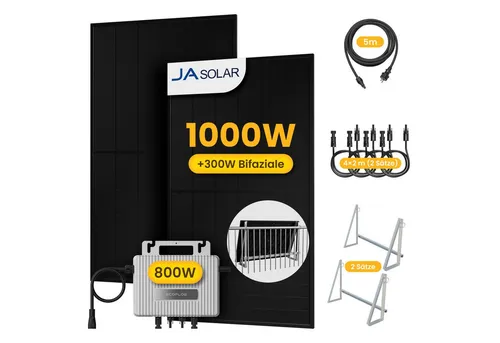 Powerness Balkonkraftwerk mit JA Solar 1000W Bifacial Modulen - Komplettset für Balkon und Garten mit hocheffizienten bifazialen Solarmodulen, die Licht von beiden Seiten nutzen und bis zu 30% mehr Energie erzeugen.