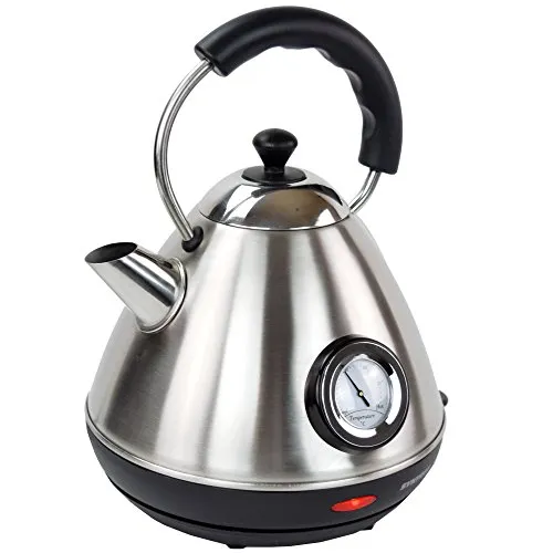 Syntrox Germany 1,7 l Edelstahl Wasserkocher Retro Marox - Wasserkocher, 2200 Watt Leistung mit praktischer Temperaturanzeige für optimale Wassertemperatur und kabellose Nutzung für höchsten Komfort.