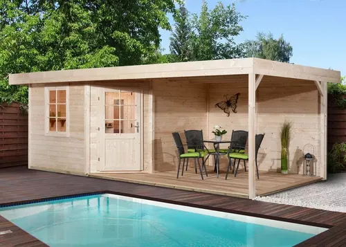 Weka Saunahaus Salo Sparset 7,5 kW BioS Natur - Saunahaus aus naturbelassenem Fichtenholz mit hochwertiger Elementsauna Varberg für optimales Saunaklima. Inklusive Ofenset und einfacher Montage – Ihr persönlicher Rückzugsort im Garten!
