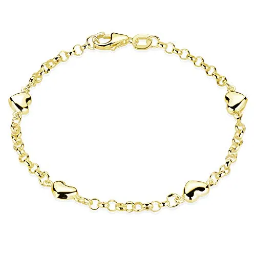 Materia Mädchen Armband Gold mit Herzen - Elegante Armkette aus 925 Silber - Armbänder für Mädchen mit niedlichem Herzdesign, aus vergoldetem 925 Sterling Silber, ideal als Geschenk, Anlaufschutz inklusive.