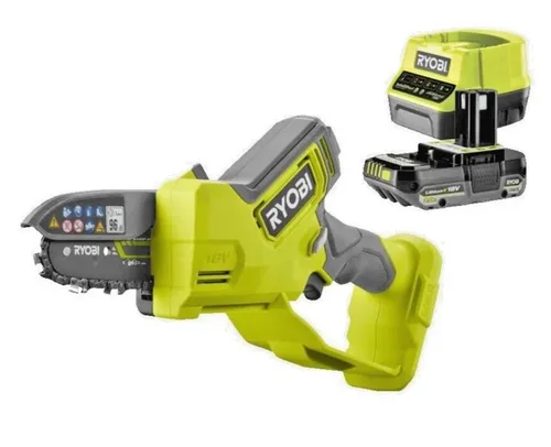RYOBI 18 V ONE+ Brushless Akku-Astsäge RY18PSX10A-120 - Akku-Astsäge mit 10 cm Schwertlänge und bürstenlosem Motor. Ideal für Äste bis 9 cm Durchmesser, inklusive 2,0 Ah Akku und Ladegerät. Perfekt für Gartenarbeiten!