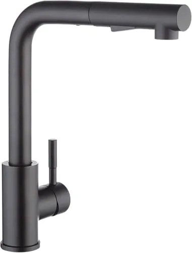 CECIPA Hochdruck Wasserhahn Küche Schwarz, Küchenarmatur Ausziehbar, Spültischarmatur mit Brause Zwei Wasserstrahlarten, Armatur Küche 360° Schwenkbar, Mischbatterie Küche Edelstahl, X203B