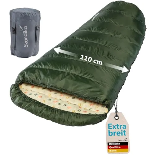 Skandika Mumienschlafsack Vegas XXL - Doppelschlafsack für 3 Jahreszeiten - Geräumiger XXL-Mumienschlafsack mit 220 cm Länge und 110 cm Breite, ideal für unruhige Schläfer. Komfort bis -12°C dank wasserabweisendem Material und 300 g/m² Mikrofaserfüllung.