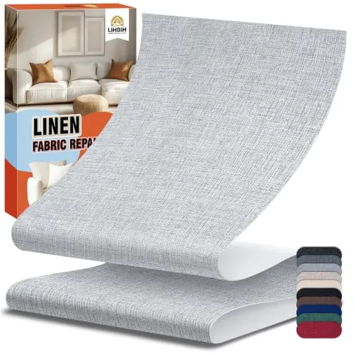 Flicken Selbstklebend Stoff Reparaturset, 10x200 cm Selbstklebender Stoff Flicken Leinen Reparatur Patch, Leinenstoff Patches Selbstklebend für Sofas, Autositze, Bootssitze, Bürostühle, Hellgrau