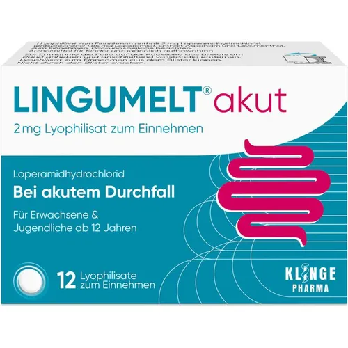Lingumelt Akut 2 mg Lyophilisat - 12 ST - Praktische Schmelztabletten zur einfachen Einnahme bei akuten Durchfällen. Ideal für Jugendliche ab 12 Jahren und Erwachsene, ohne Flüssigkeitsaufnahme.