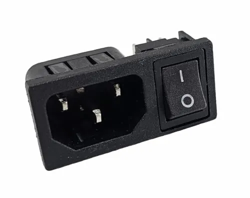 Kaltgeräte-Steckverbinder C-14 10A/250V, mit schwarzem 4-Pin Schalter 6A/250V, EIN/Aus