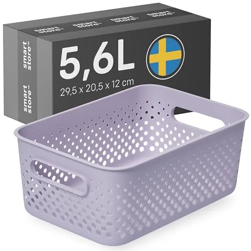 SmartStore Aufbewahrungskorb mit Griffen in lavendel 5,6L (29,5x20,5x12cm) I Körbchen Aufbewahrung aus recyceltem Kunststoff I Essence M Aufbewahrungskorb I Aufbewahrungsboxen mit 10 Jahren Garantie