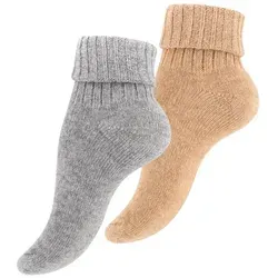 Cotton Prime® Norwegersocken Alpaka Socken mit Umschlag (2-Paar) wärmend und weich beige|bunt|grau 35-38