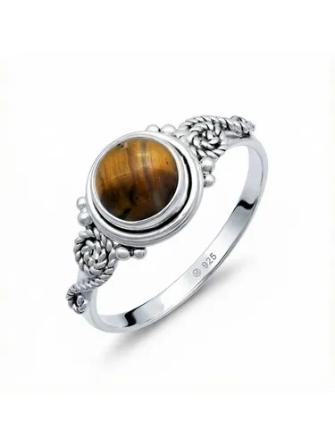 mantraroma Silberring WATU aus 925 Silber mit Tigerauge (Ring mit Schmuckbeutel), Damenring aus 925er Silber