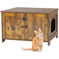 Katzenschrank Schlafhöhle für Katzen - Stylische Katzenhöhle in Vintagebraun, ideal für Rückzug und Entspannung. Maße: 78,5 x 44,5 x 46 cm. Robuste Faserplatte sorgt für Langlebigkeit und Qualität.