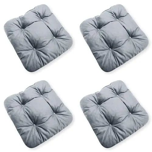 4L Textil 4er Set Stuhlkissen mit Bändern Indoor & Outdoor Sitzkissen 45x45 Gartenstuhlauflagen Sitzauflagen Bodenkissen 40x40 (Grau, 4er Set | 45x45 cm)