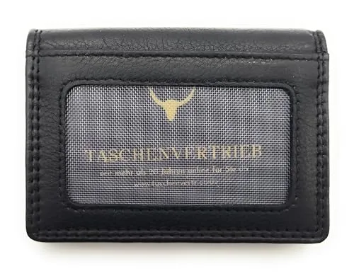 Lemasi RFID Kreditkartenetui aus echtem Nappa-Leder Rind – Visitenkartenetui & Ausweisetui mit Ausweisfenster, Klarsichthüllen, Doppelnaht, kompakt, Herren & Damen (Schwarz)
