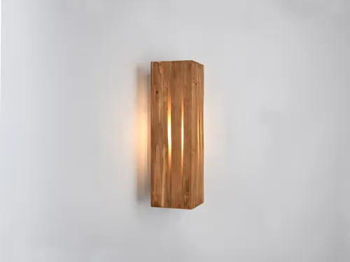 Rustikale LED Innen Wandleuchte aus Holz, 30cm - Wandleuchte für Wohnzimmer, Flur und Treppenhaus mit natürlichem Design, dimmbar in 3 Stufen, blendfreie Beleuchtung durch matten Acryl und Holz-Aussparungen.