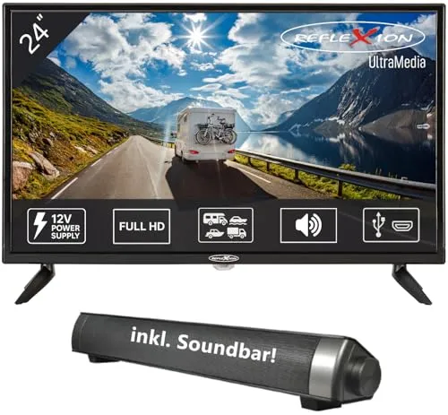 Reflexion 24 Zoll Fernseher mit Soundbar und 12V KFZ-Adapter