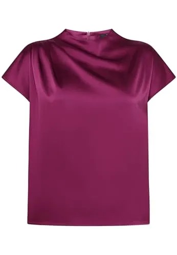 zero Damen Satin-Bluse mit Kragen 34, Magenta Purple von Zero