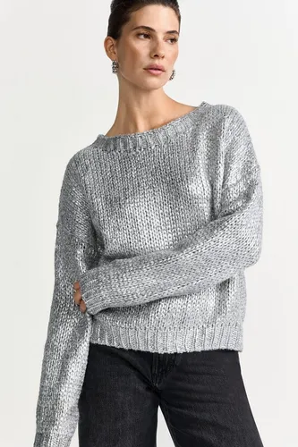 rich&royal Glänzender Grobstrick Damen Pullover Silberfinish 2510-181, Größe:S