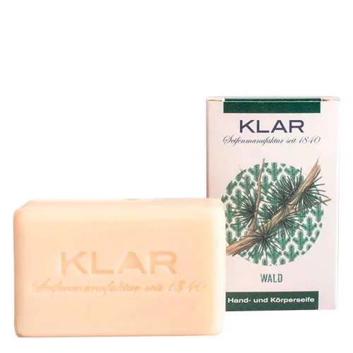 Klar Seifen Waldseife 100g - Seife für normale Haut, palmölfrei und Cosmos zertifiziert, mit belebendem Duft von Sandelholz, Koriander und Eukalyptus für einen klaren Geist.