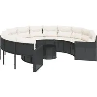 vidaXL Rundes Gartensofa mit Tisch und Kissen Schwarz - Gartenmöbel: Bequemes, langlebiges Sofa aus pflegeleichtem Poly-Rattan mit abnehmbaren Kissenbezügen und eleganter Glas-Tischplatte für entspannte Stunden im Freien.