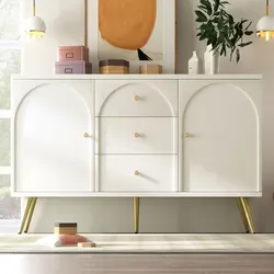 Flieks Kommode Sideboard mit 3 Schubladen und 2 Türen, Creme Weiß, 140x40x84cm - Elegantes Sideboard mit 3 Schubladen und verstellbaren Trennwänden für flexiblen Stauraum. Hochwertige Materialien und stilvolle Metallbeine machen es zum Blickfang in jedem Wohnraum.