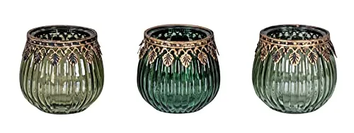 levandeo 3er Set Orientalische Teelichthalter Grün Gold Glas Retro Tischdeko Windlicht Kerzenhalter Dekoration Teelichtglas