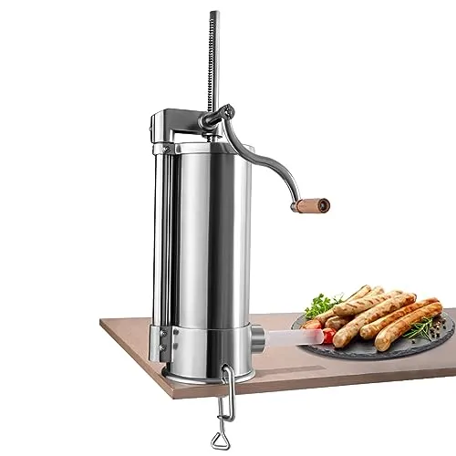 COSTWAY Wurstfüller 5kg aus Edelstahl - Fleischwölfe: Manuelle Wurstfüllmaschine mit 6 Füllrohren für individuelle Würstchen und stabiler Tischklemme für rutschfreies Arbeiten.